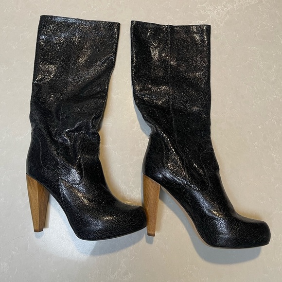 EUC Loeffler Randall Black Textured Leather Boots. Size 9.5 - Picture 2 of 10